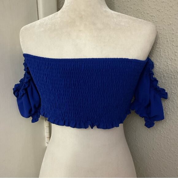 SHEIN Cobalt Blue Cold Shoulder Tube Top  L Coquette Girl Castlecore Balletcore - Picture 2 of 6